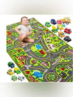 JOYIN Kids Play Rug - 12 Pull-Back Vehicle Set EUC